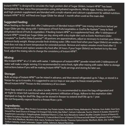 Instant-HPW Original Sugar Glider Food -Nutrition Pet Shop InstantHPW8ozBackCloseUp 1